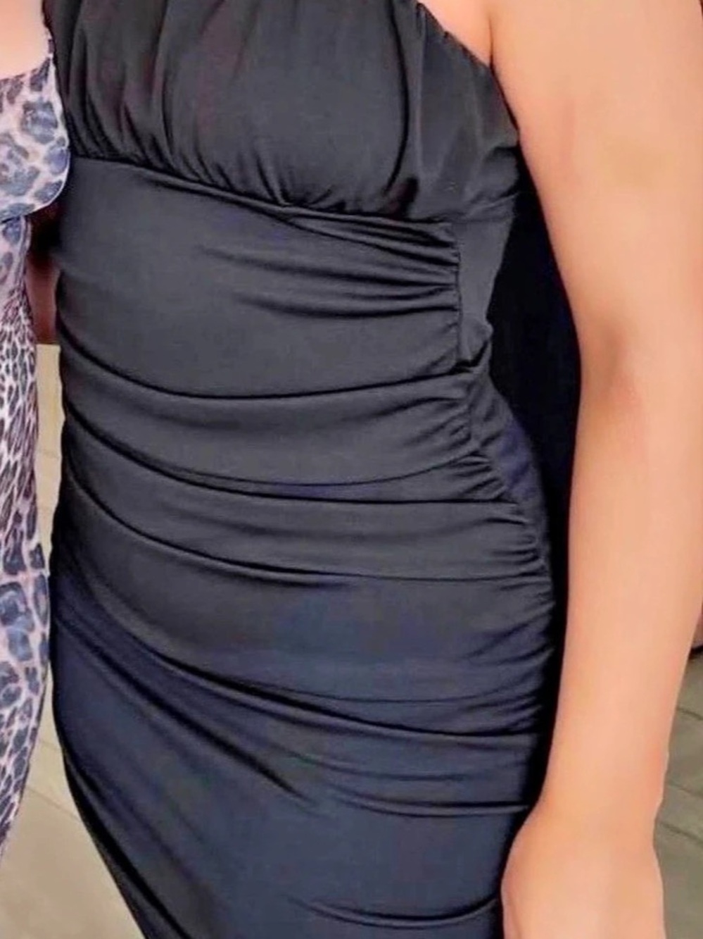 Black Ruched Mini Dress Size Large Like New